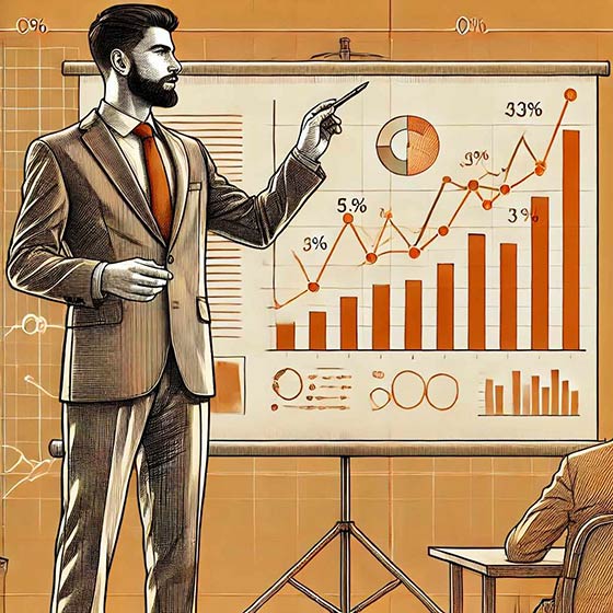 Moškarac čita podatke s grafika - Acronx CRM modul izvještaja